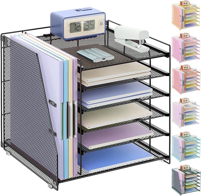 gianotter 6-Tier Paper Organizer With Magazine Holder, Desk Organizers and Accessories, Desk Accessories & Workspace Organizers, File Organizer for Office Supplies Storag (Black, 6-Tier)