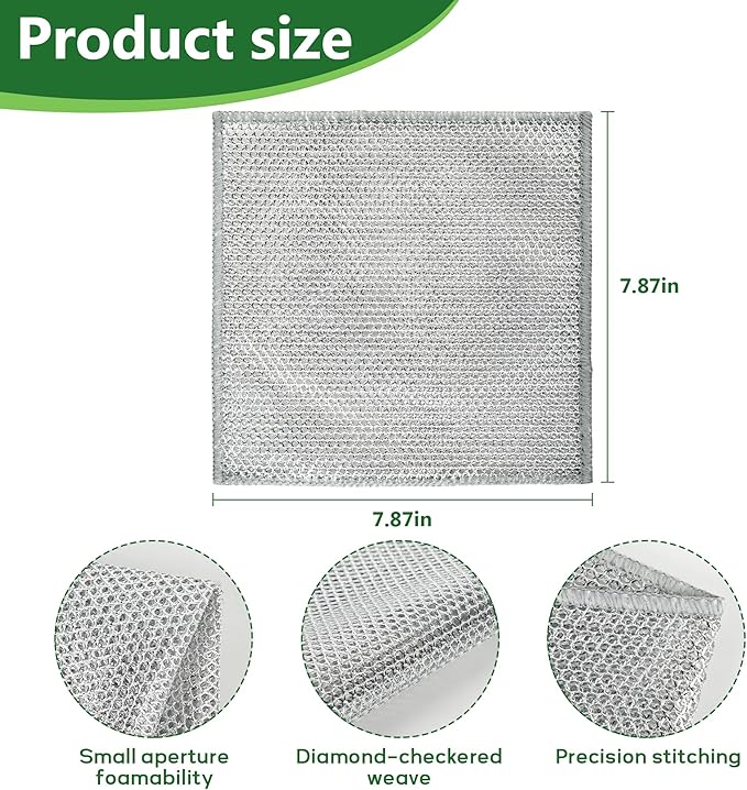 6PCS Double-Layer Wire Dishcloth, Non-Scratch Wire Dishwashing Rags, Multipurpose Wire Cleaning Cloths for Home/Kitchen(7.87''x7.87'')