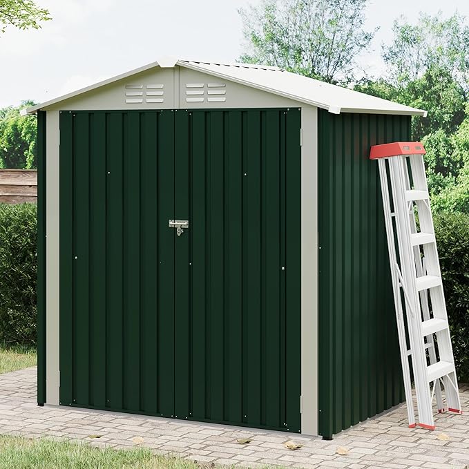6x4 FT Outdoor Storage Shed, Garden Tool Storage Shed with Sloping Roof and Double Lockable Door, Outdoor Sheds with Panel Protection for Backyard Garden Patio Lawn