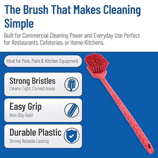 SPARTA 40501EC05 Plastic Large Scrub Brush, Kitchen Brush, Utility Brush With Long Handle For Cleaning, 20 Inches, Red