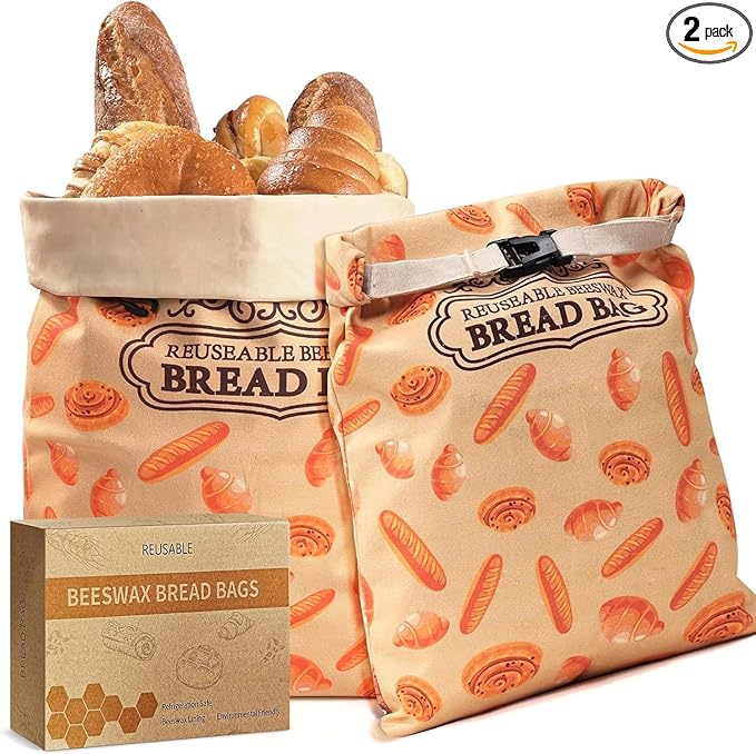 2 Pack Beeswax Bread Bags for Sourdough Homemade Bread, XL Cotton Lining Sourdough Reusable Natural Beeswax Bread Storage Bag, Keep Fresh and Upgraded Large Capacity Portable
