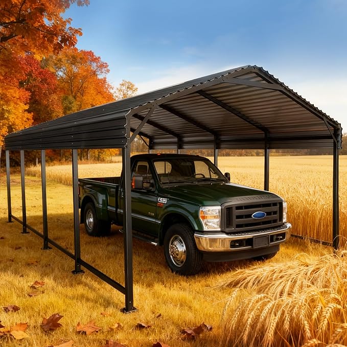 12x20 Heavy-Duty Metal Carport, Outdoor Galvanized Steel Shelter for Pickup Trucks, Motorcycles, Boats, Cars & Tractors