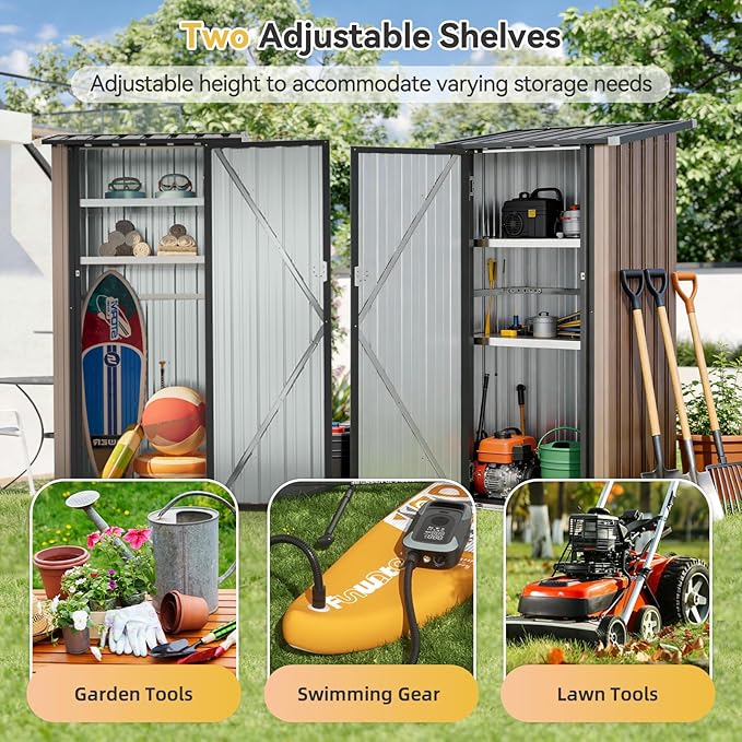 Aoxun 2.5x2FT Outdoor Storage Cabinet with Floor, Metal Tool Shed with Adjustable Shelves & Lockable Door, Weatherproof Outdoor Cabinet for Patio, Garden, Backyard
