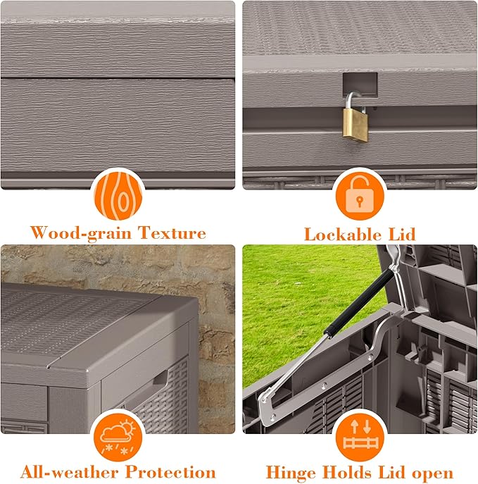 KAMABOKO 101 Gallon Waterproof Large Resin Deck Box, Lockable Large Outdoor Storage Boxes Indoor Outdoor Storage Container for Patio Cushions, Gardening Tools, Pool Supplies, Grey