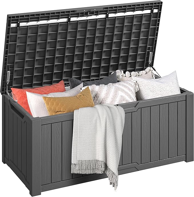 DWVO 120 Gallon Outdoor Storage Deck Box, Weather-Resistant Resin, Versatile for Patio Furnishings, Outdoor Cushions, Garden Tools, and Sports/Pool Gear (Dark Gray)