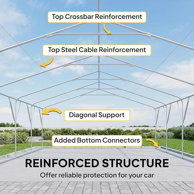 Outsunny 20' x 20' Heavy Duty Carport, Portable Garage Car Canopy Tent with Reinforced Galvanized Frame, 3 Roll-up Doors, 4 Mesh Windows for Cars, Trucks, Boats, Motorcycle, Bike, Dark Gray