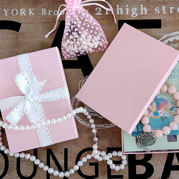 12 Pack Pink Cotton Filled Color Paper Cardboard Jewelry Box for Necklace, Ring, Earring, Pendant, Pocket Watch, Body Jewelry. Size-3 1/16" x 2 1/8" x 1" - by R J Displays