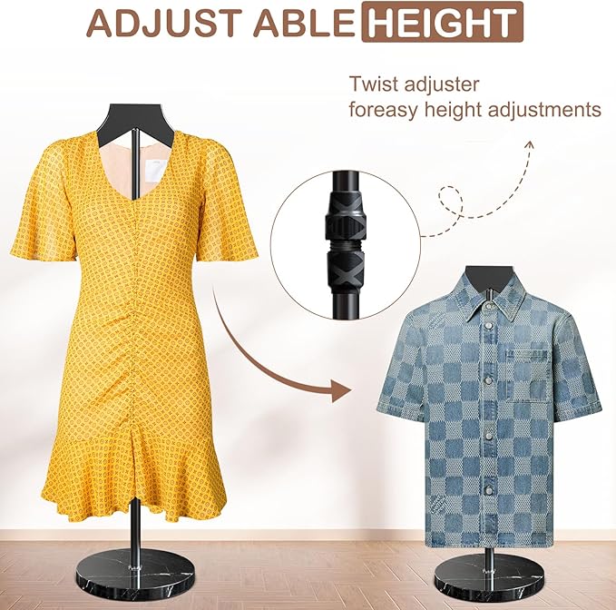 OLV 4 Pack Mannequin Torso with Marble Base, 18-34 Inch Adjustable Shirt Display Stand for Vendors Shop, More Stable High-end Dress Form Clothes Garment Rack, Jacket Coat Hanger Stand, Black