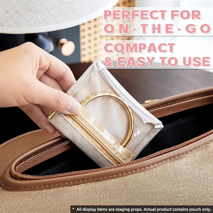 Jewelry Organizer Storage Pouches, Travel Jewelry Organizer Velvet Jewelry Pouch with Zipper Clear Travel Jewelry Bag for Travel Business Trip Mother‘s Day Gift for Mom Wife Women (Beige-6Pcs)