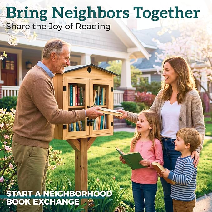 HAVLYN Little Library Box Outdoor Kit, Blessing Box Outdoor Food Pantry, Lending Library Box Outdoor, Premium Weather-Resistant Wood, Metal Roof, Natural Ventilation, Adjustable Shelf, Easy Assembly