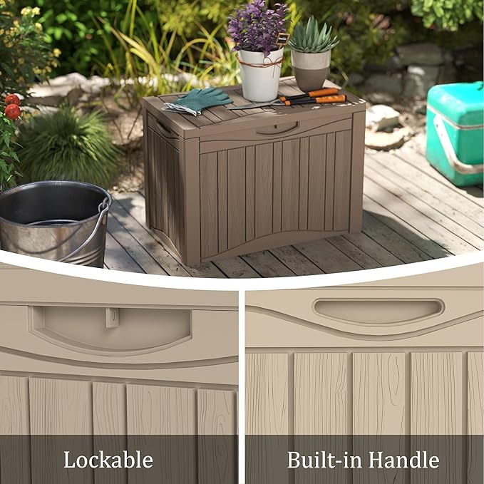 50 Gallon Deck Box Plus,Outdoor Storage Box Lockable,Waterproof for Patio Furniture, Garden Tools, Pool Accessories, Package Delivery Boxes For Outside, Greige