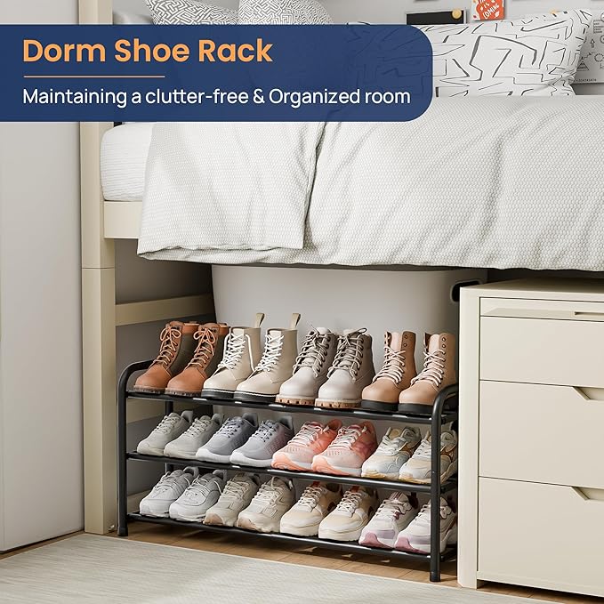 ENJOYBASICS Expandable Shoe Rack, 3 Tier Adjustable Shoe Organizer Shelf for Closet, Black Metal Free Standing Shoe Rack Storage for Small Space, Entryway | Adjustable, for Closet, Shoe Rack Storage, for Small Space, Entryway