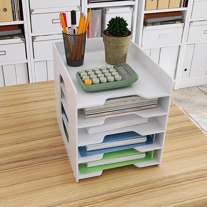 Natwind 5 Tier 10”x12” Scrapbook Paper Organizer For Desk,White File Organizer,Office Desk Organizers,Stackable Letter Tray,Paper Sorter,Document Storage Rack for Home Office School Classroom
