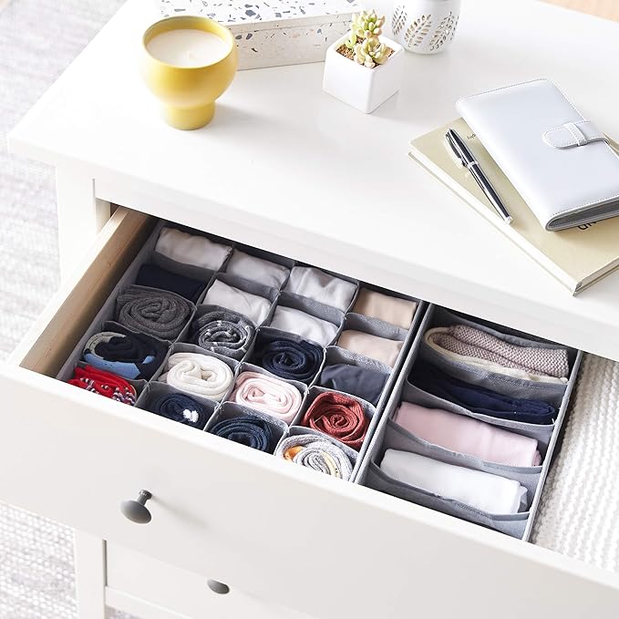 Amazon Basics Underwear Dresser Drawer Organizers, Gray | Pack of 2