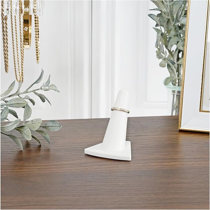 Plymor White Rubber Ring Finger Display, Single on Triangular Base, 2" W x 1.625" D x 2.125" H (Pack of 3)
