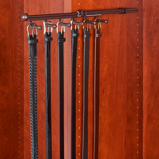 Rev-A-Shelf 14" Pull Out Belt and Scarf Closet/Cabinet Organizer with 6 Non-Slip PVC Coated Hooks and Easy Mounting Hardware, Bronze, CBSR-14-ORB