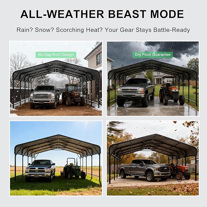 20x20 FT Heavy-Duty Metal Carport, Outdoor Galvanized Steel Shelter for Pickup Trucks, Motorcycles, Boats, Cars & Tractors