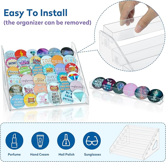PACMAXI 7-Layer Transparent Button Pins Display Case, Large Capacity Storage Organizer for 35-60 Badges, Portable and Durable Display Box (No Button Pins Included) (7-Layers)
