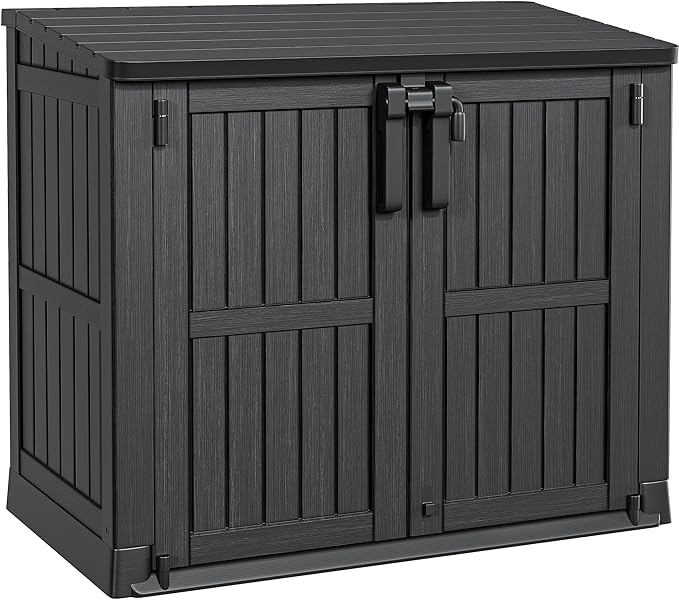 YITAHOME Outdoor Horizontal Storage Shed Without Shelf, Weather-Resistant Resin Tool Shed, Waterproof and Lockable Outdoor Storage Box for Bikes, Trash Cans, Garden Tools, 36 cu ft (Light Gray)