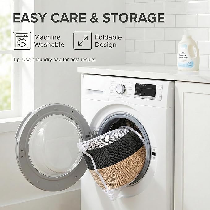 115L Extra Large Blanket Basket for Living Room - Woven Cotton Rope Laundry Hamper with Reinforced Handles - Storage Bin for Pillows, Comforters & Toys - Machine Washable,Black&Jute