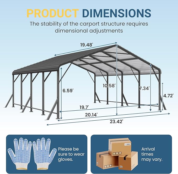 Wisteria Lane 20'x20' Metal Carport with Updated Roof & Enhanced Base, Heavy Duty Canopy Carport Garage, Vertaile for Car, Truck, Boat, Tractors, Party, Dark Gray