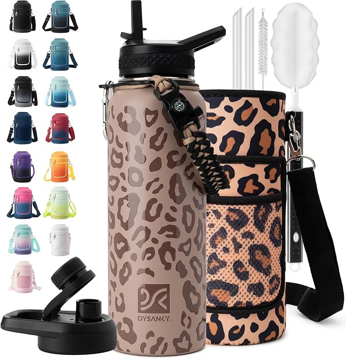 Insulated Water Bottle | Thickened Stainless Steel Vacuum Metal | Portable Sports Water Jug for Gym and Hiking with Straw, Carrier Bag, Handle Strap | BPA-Free 40 oz