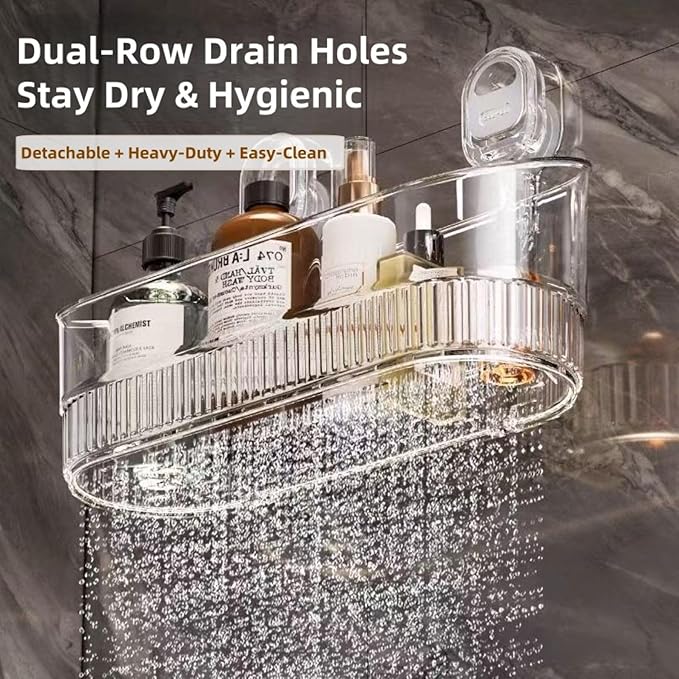 Clear Bathroom Shower Caddy, Wall Mount Storage Shelf with Suction Cups,Bathroom Storage Shelf 12.7x4.5x3.5 inchesLoad-bearing capacity: 22Ib 1piece (Gray transparent)