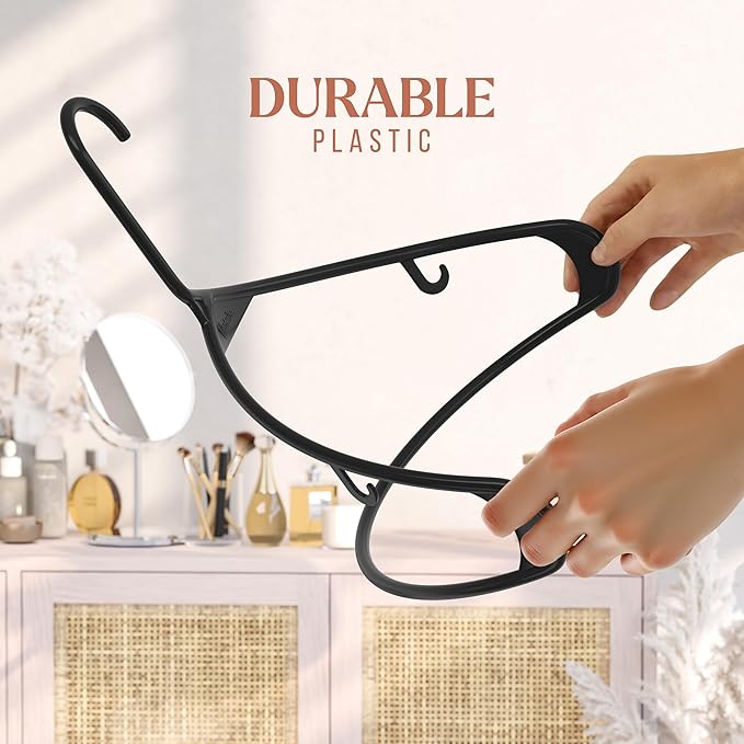 Plastic Hangers 20 Pack Black - Clothes Hangers - Makes The Perfect Coat Hanger and General Space Saving Clothes Hangers for Closet - Percheros Ganchos para Colgar Ropa Hangars