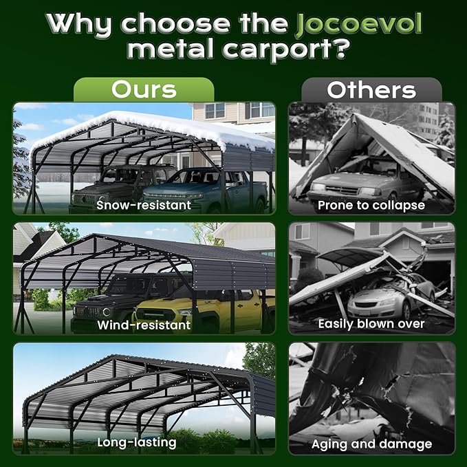 20x20FT Heavy Duty Metal Carport, Outdoor Portable Car Garage w/Reinforced Support Rods & Windproof Ground Anchors, All-Season Versatile Outdoor Shelter for 2 Car, Boats, Truck