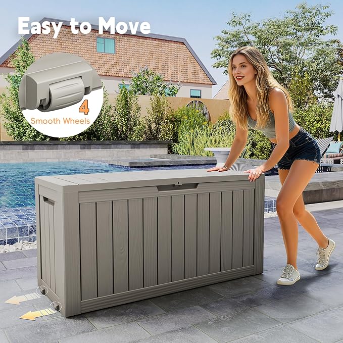 Outdoor Storage Box, 75 Gallon Deck Box Waterproof, Resin Patio Storage Bin for Package Delivery, Patio Furniture Cushion, Garden Tools, Pool Accessories, Weatherproof, Grey