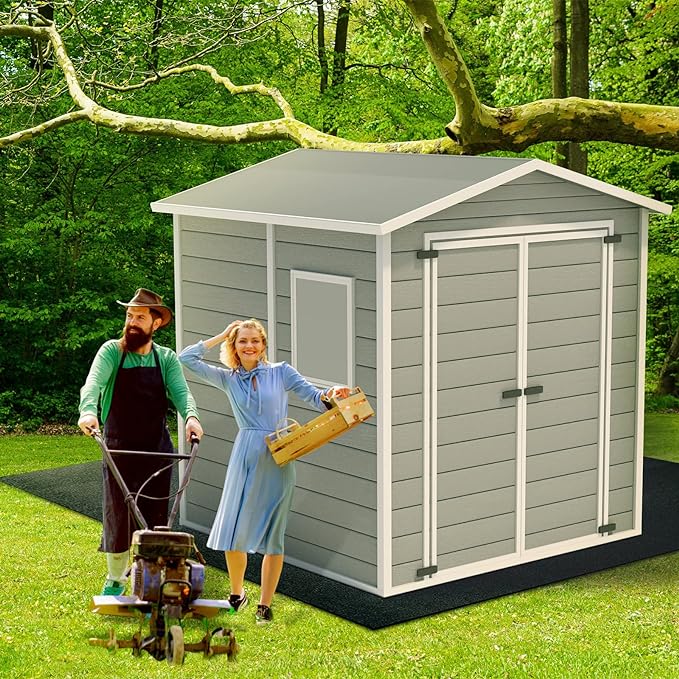 Haull Outdoor Storage Shed Floor Mat Waterproof Outdoor Carport Mat Thickened Soft Patio Furniture Pad Washable with Non Slip Backing, Storage Shed Not Included(4 x 7 ft)