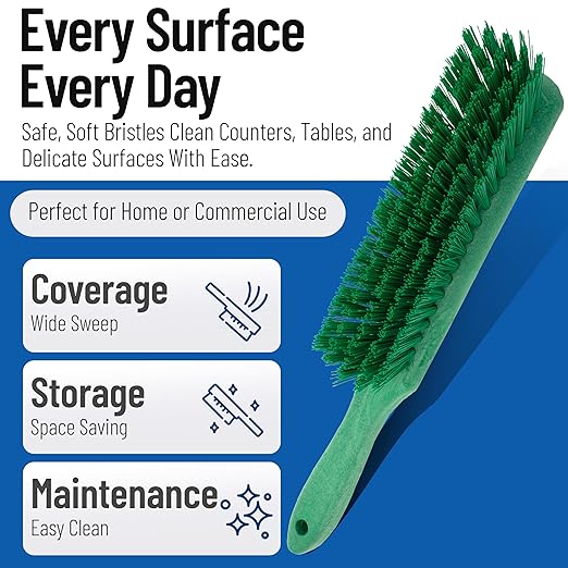 SPARTA Handheld Soft Counter Brush 8 Inch Bristle Span, Multi-Use Dust Brush with 5 Inch Handle for Tables, Countertops, and Delicate Surfaces, Polyester, Green