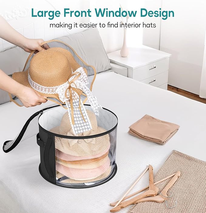 AOODA Oversized Clear Hat Storage Bag for Women, Holds up to 7 Caps Cowboy Hat Organizer for Closet, Wide Brims Hat Case with Carrying Handles (Black)