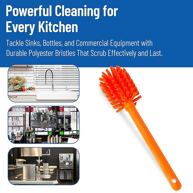 SPARTA Large Water Bottle Brush Ideal for Wide-Mouth Jars, Bottles and Tumblers, Dishwashing Tool with Handle for Home and Commercial Kitchens, Plastic, 12 Inches, Orange, (Pack of 6)