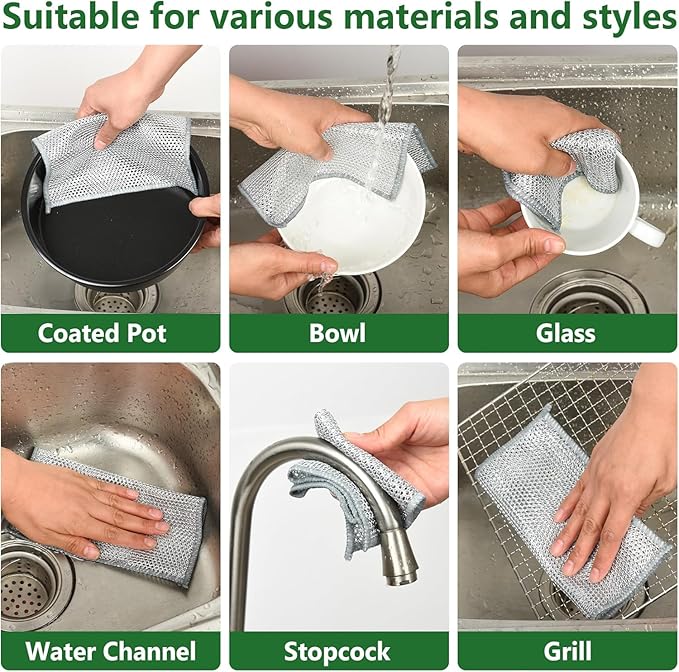 12PCS Double-Layer Wire Dishcloth, Non-Scratch Wire Dishwashing Rags, Multipurpose Wire Cleaning Cloths for Home/Kitchen(7.87''x7.87'')