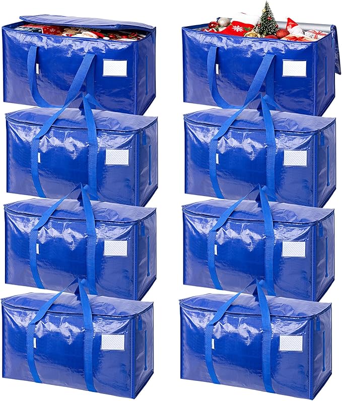 TICONN 8 Pack Extra Large Moving Bags Heavy Duty with Zippers & Carrying Handles, Durable Storage Bags Moving Boxes for Closet Organizers and Storage (8 Pack, Blue)