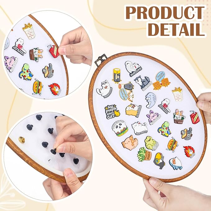 Pin Display Board Fabric Enamel Pin Boards Wall Hanging Brooch Earrings Necklace Jewelry Holder Organizer Display Storage for Home and Holiday(White,11.4" X 8.6",1)