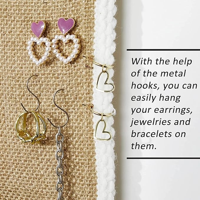 Earring Organizer Wall Monut, Display Hanging Jewelry Organizer for Studs Dangle Earrings and Necklaces Holder Rack for Women Girl Gift (flax)