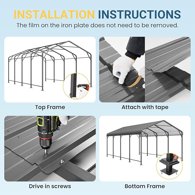 Wisteria Lane 12x20FT Metal Carport, Heavy Duty Carport Canopy with Reinforced Frame and Base for All-Weather, Outdoor Garage Car Port for Boats, Tractors, Pickup Trucks or Party, Dark Gray