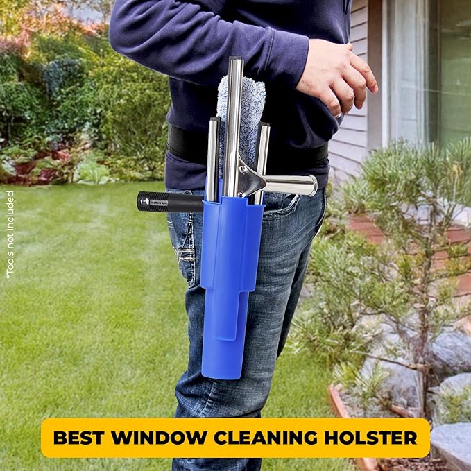 Window Cleaning Side Bucket On a Belt Holster Holds 3 Squeegees and a Washer