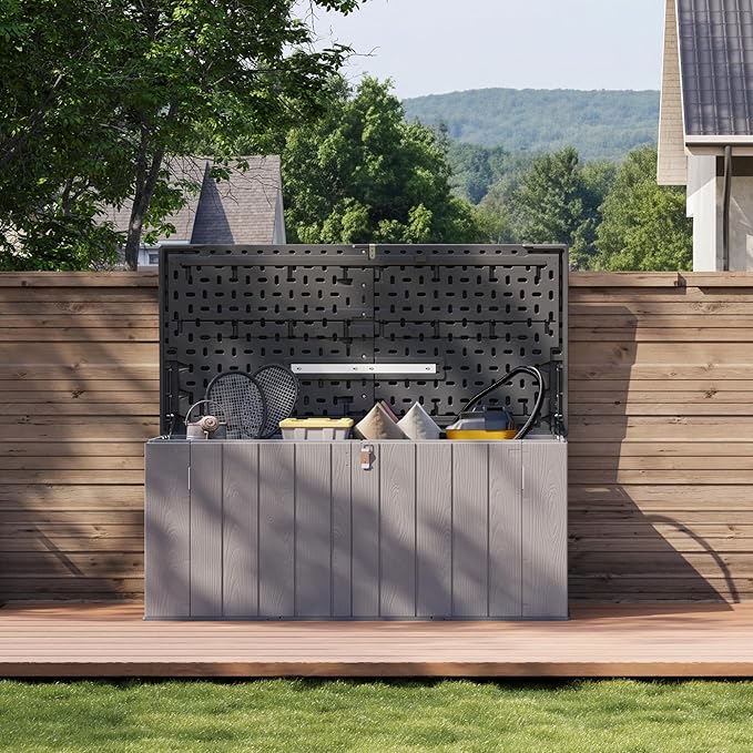 Aoxun 5x2 FT Outdoor Storage Shed, 160 Gallon Waterproof Outdoor Storage Resin Deck Box, Lockable Outside Storage Shed Container for Patio Furniure,Garden,Tools, Grey