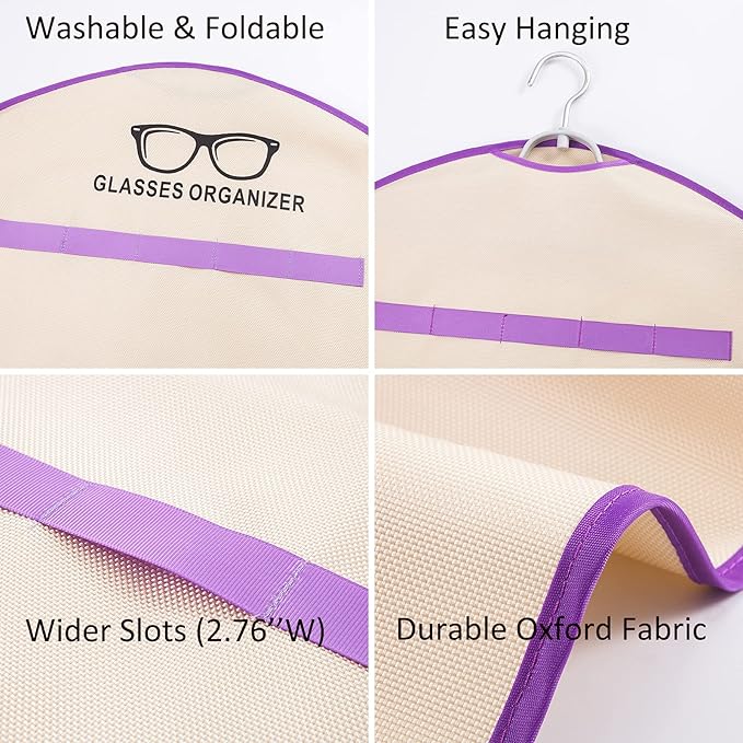 TRIUMPH VISION Hanging Sunglasses Organizer Eyeglasses Holder 30 Slots Glasses Display Eyewear for Closet Multiple Sun Glasses Wall Mounted Storage Foldable Travel