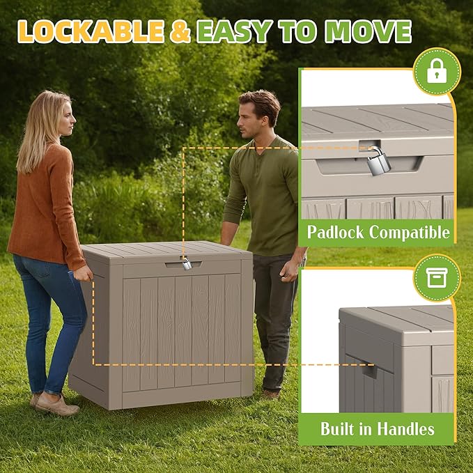 30 Gallon Waterproof Resin Deck Box, UV Resistant Outdoor Storage for Garden, Patio, Porch, Delivery（Grey，30 Gallon）