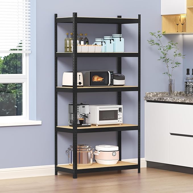 Topeakmart 5-Tier Utility Shelves, Metal Storage Shelves Garage Shelving Unit Adjustable Garage Storage Shelves Storage Racks Heavy Duty Shed Shelving- Black, 35.5 x 16 x 71 Inch