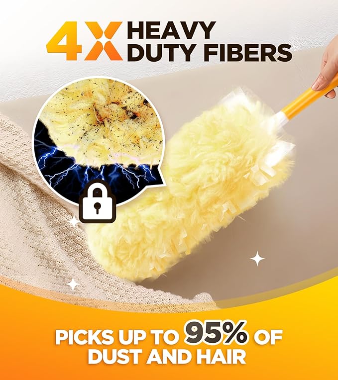 30 Count Heavy Duty Duster Refills for Swiffer, Multisurface 360° Duster Refills Only, Unscented Disposable Dusters for Cleaning with 4X Microfibers, Compatible with Swiffer Dusters (Orange)