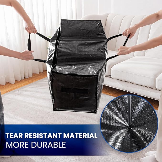 TAILI Extra Large Moving Bags, 6 Pack Black Heavy Duty Totes for Storage with Visible Window, Wrap Around Handles, Storage Bags for Space Saving, Alternative to Moving Boxes