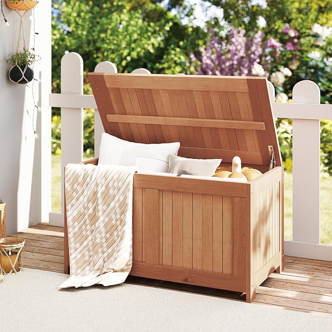 Tangkula 52 Gallon Wood Outdoor Storage Box, 3-in-1 Patio Storage Bench with Flip Top for Cushions, Pool Supplies, Gardening Tools, Outdoor Deck Box for Garden, Backyard, Poolside