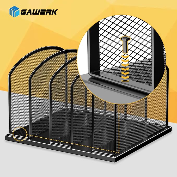 Large Size Desk File Organizer, Metal Mesh Vertical Desktop File Holder, 5-Section file organizer for Desk Home Office Black