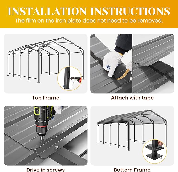 12' x 20' Metal Carport, Heavy Duty Canopy with Updated Roof & Enhanced Base, Multi-Use Carport Garage for Car, Truck, Boat, Tractors, Party, Grey