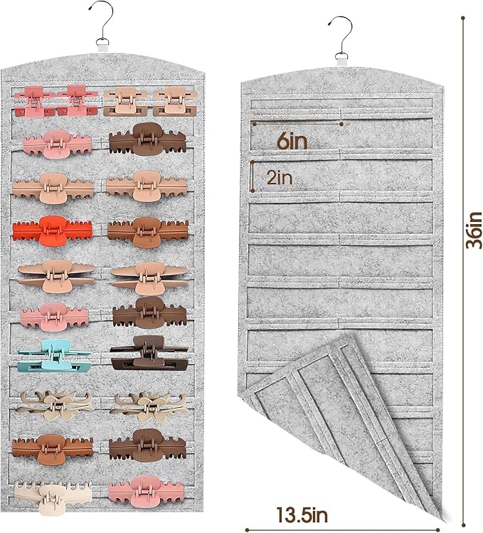 OAOLEER Double-Sided Hair Clip Organizer Storage for Girls Women, Hanging Claw Clip Holder Display for Closet, Wall, Door Room Jewelry Shop (Gray)